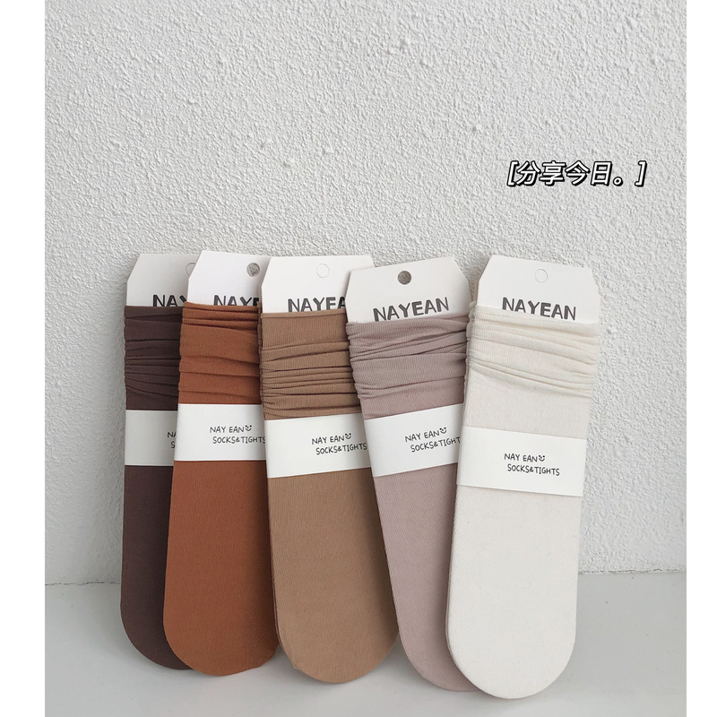 Nanye Socks Spring and Summer Thin Straight Korean Socks Solid Color Combed Cotton Non-heel Parent Socks Women's Socks 2201