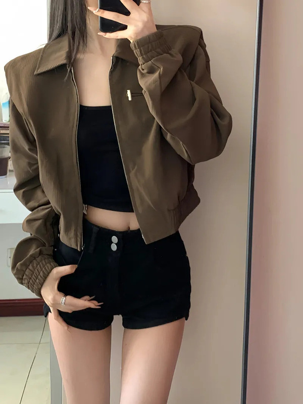 【原版面料，原版做法】早秋外套女新款棕色短款夹克上衣初秋美拉|undefined