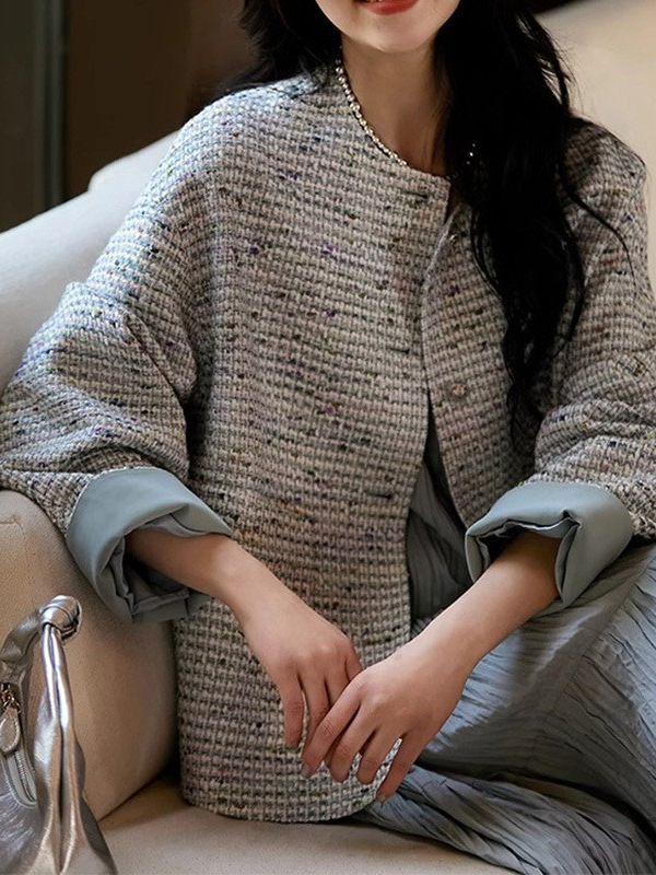 法式优雅经典老钱风粗花呢圆领小香风外套女款春装感春秋女装|undefined