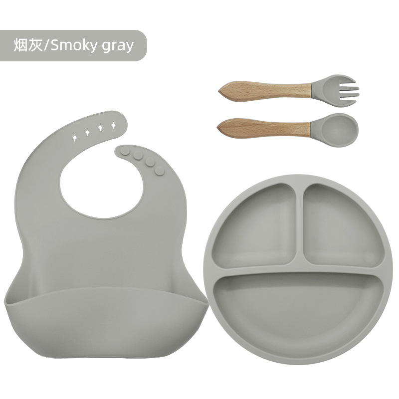 Vajilla de silicona para niños, vajilla de alimentación para bebés, babero de silicona, tazón de alimentos para bebés