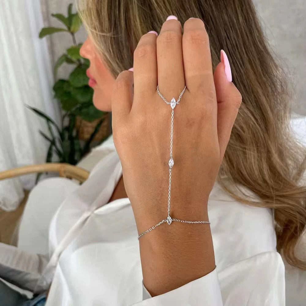 Трансграничный взрыв огня личность с бриллиантом браслет с пальцем женский этнический стиль нишевые металлические цепи браслет браслет с водяным бриллиантом