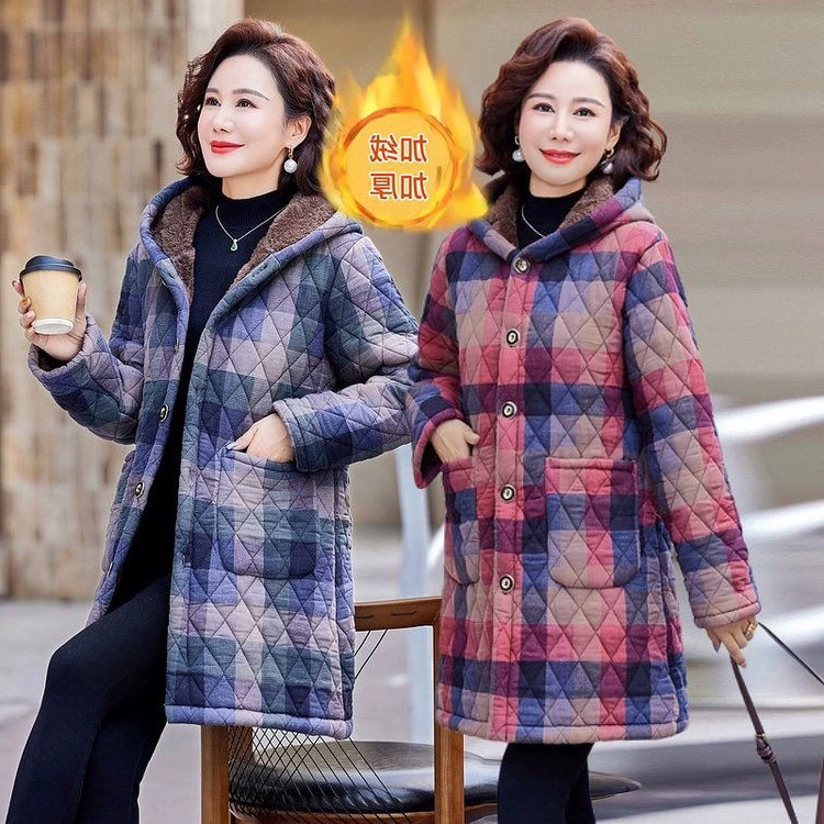 Утолщенная повседневная хлопковая куртка на флисовой подкладке для женщин, новое зимнее теплое хлопковое пальто большого размера для мам среднего и пожилого возраста.