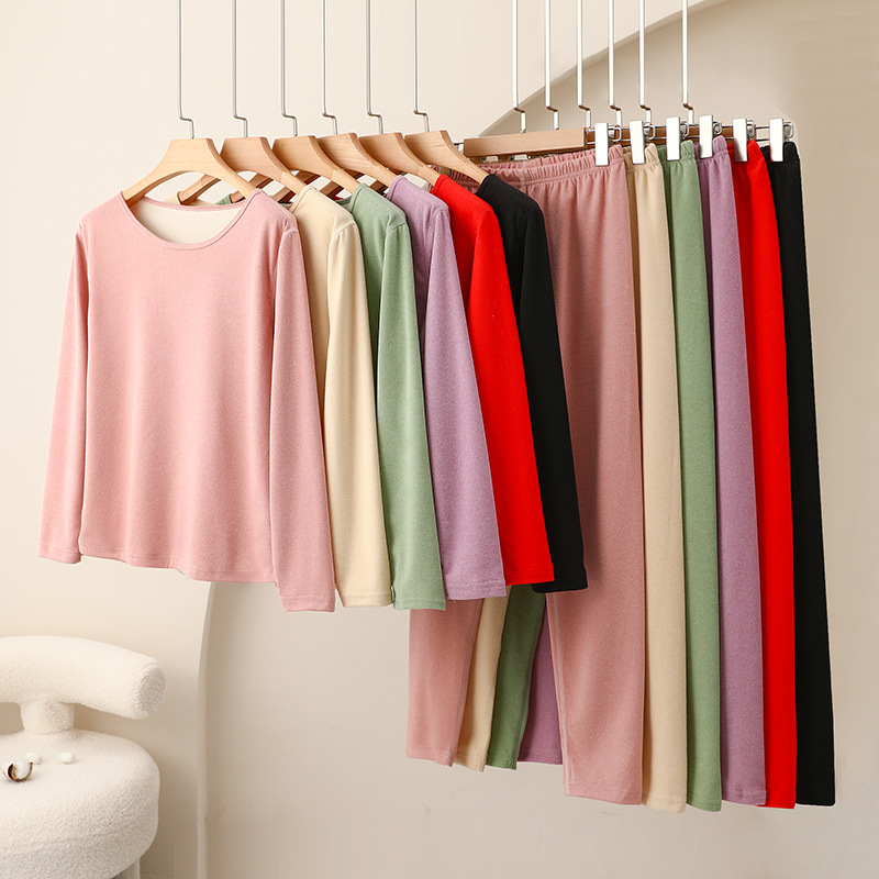 대형 열 속옷 여성의 가을과 겨울 기모 두꺼운 벨벳 난방 가을 의류 바지 캐시미어베이스 세트