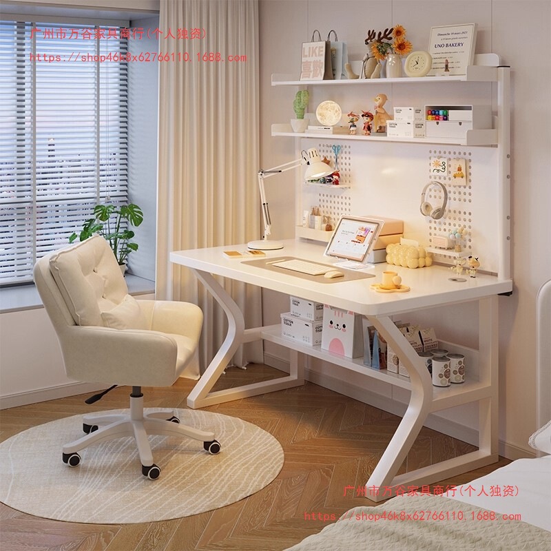 Solid Wood Desk Bookshelf Integrated with Hole Board Computer Table Home Bedroom Desk Student Learning Writing Table