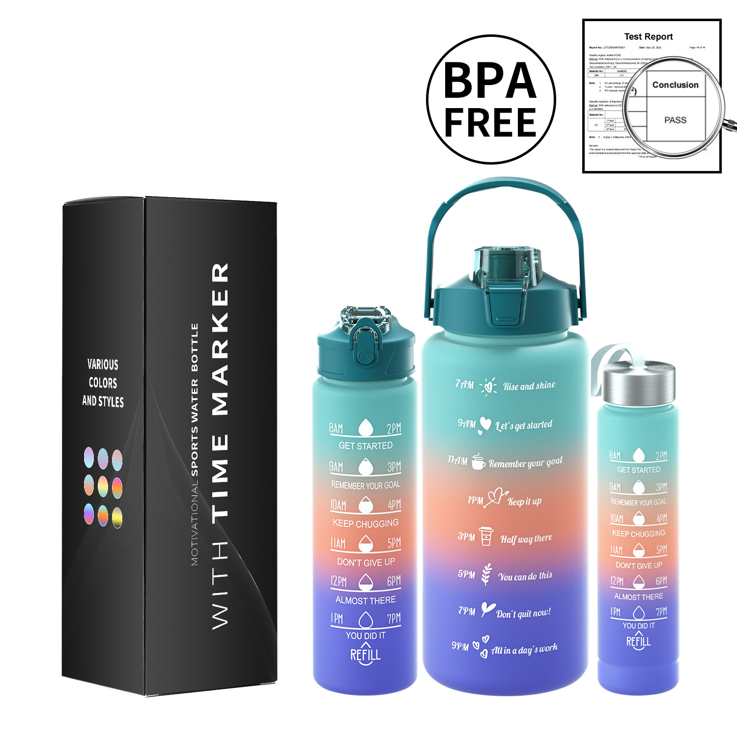 Taza de agua de gran capacidad taza de paja de plástico espacio simple olla botella de equitación deportes al aire libre taza de agua conjunto de tres piezas con caja