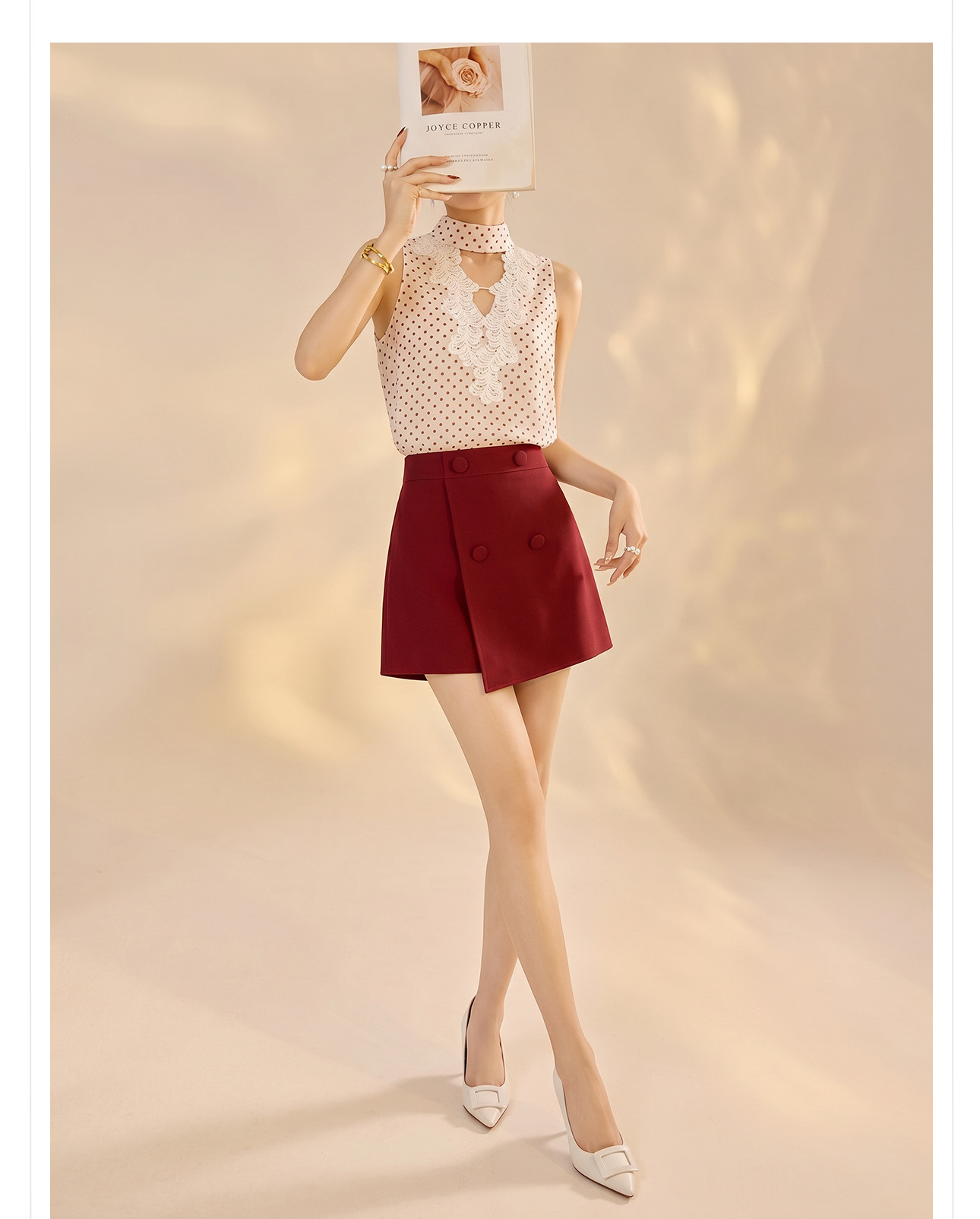 Set vest và chân váy ngắn họa tiết chấm bi phong cách Tân Trung Hoa mùa hè — Trang phục [Vest+Half Dress], nửa váy, Trang phục [Áo vest+quần short], quần đùi chi tiết 10