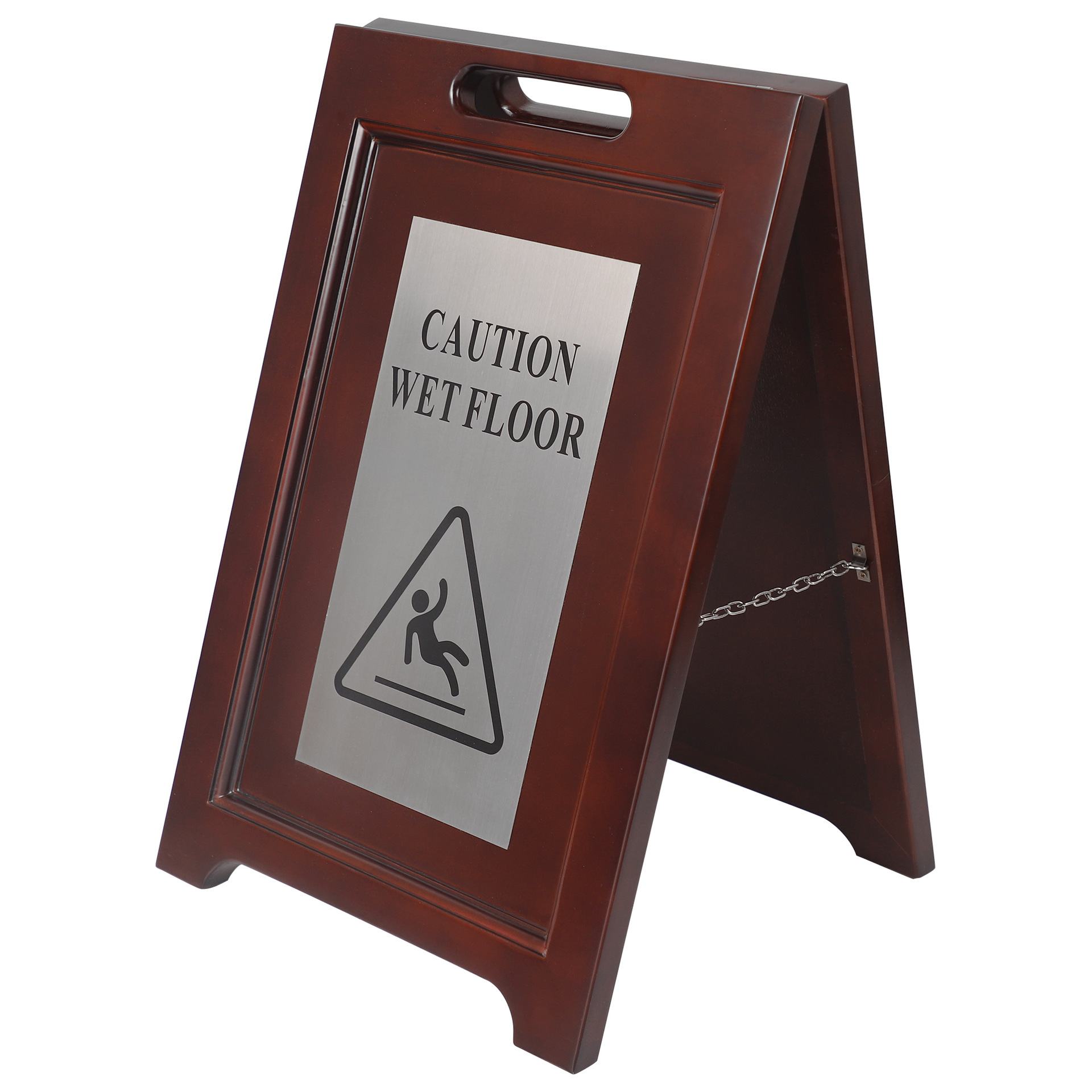 酒店商场洗手间不锈钢木制A字折叠式警示小心地滑告示牌可加LOGO