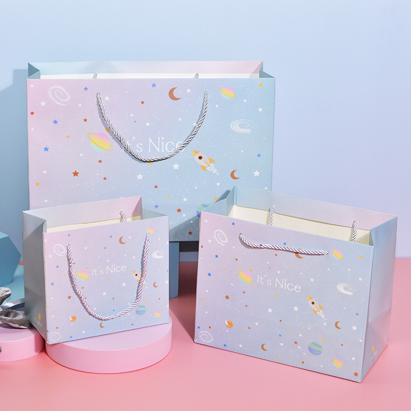 ins清新星空礼品袋节日精致手提纸袋装饰品婚庆糖果收纳购物袋