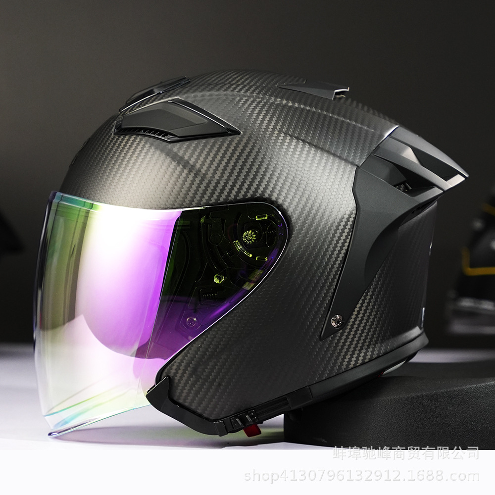 Carbon Fiber — Motuoche Motosiklet kaskı (dəbilqə) - 3k-matte-black-transparent-daynight-purple-lens-m
