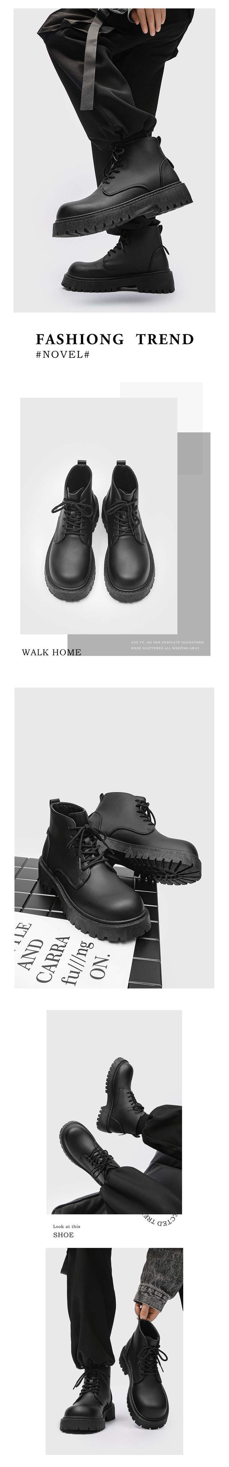 ShoeVault Derby Big Toe Martin Boots High Top British Hong Kong Style Hommes Semelle Épaisse Cuir Noir Nouvelle Hauteur Augmentant Travail_voghion.com