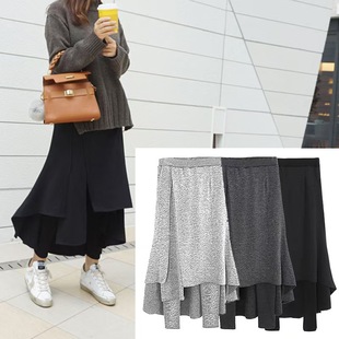 Cross-border foreign trade autumn and winter large size irregular one-piece skirt fake two-piece bottoming skirt pants large size velvet boots pants fashion