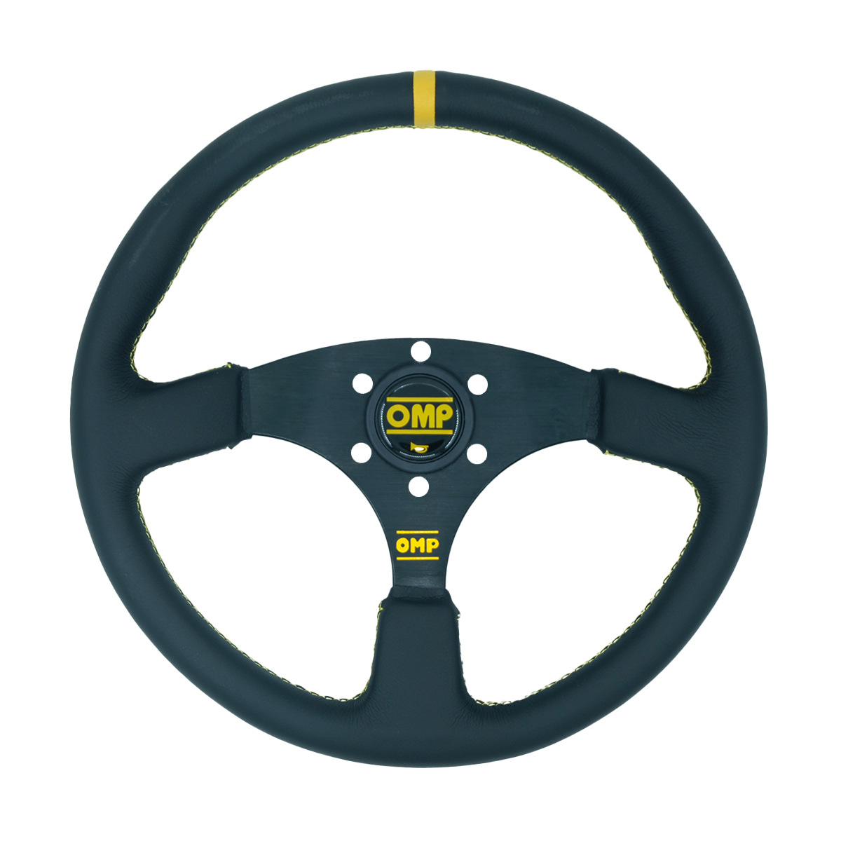 Racing Wheel, Universal Steering wheel - genuine-leather-yellow-ring-yellow-line