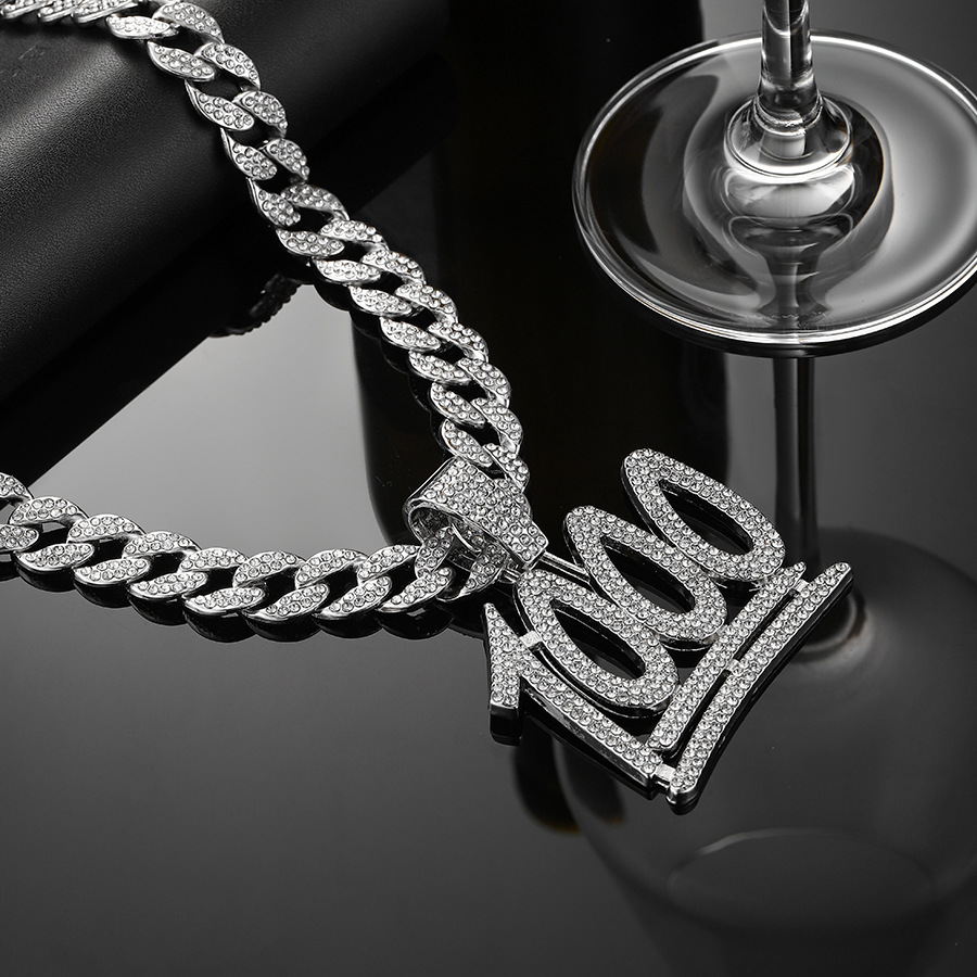 Hot selling full diamond 1000 point Cuban necklace Men's trendy cool street dance decorative pendant_voghion.com