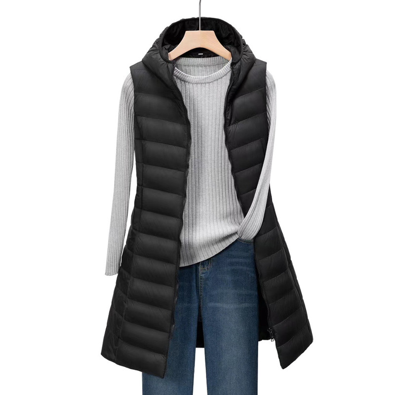 Cross-border foreign trade 2024 women's autumn and winter long hooded light down cotton-padded jacket vest coat cotton vest