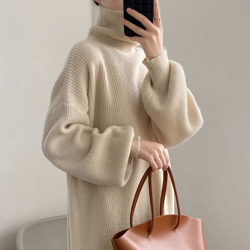 Демисезонное вязаное платье, длинный свитер, юбка, корейский стиль, oversize