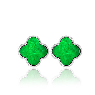 Natural ink A goods jadeite ink jade four-leaf clover earrings jade S925 silver inlaid fashion women's high-end earrings