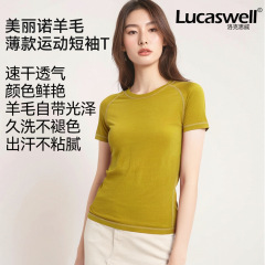 Lucaswell美諾ウール女性用薄い半袖tシャツメリノ速乾アウトドア登山スポーツ