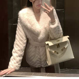 大毛领高克重短针环保仿貂皮草皮毛一体外套1899