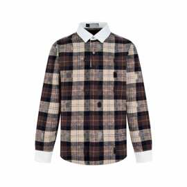 高品质驴家提花拼色翻领格纹时尚休闲法兰绒长袖衬衫男女同款棉