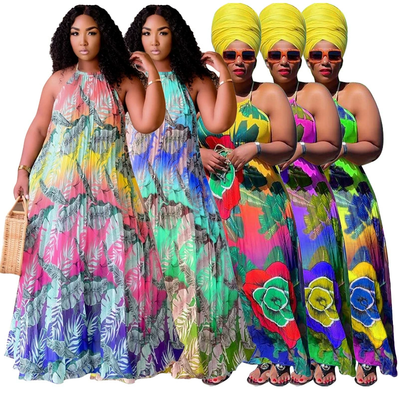 2021 Amazon Ebay Hot Selling European and American Digital Printing Fashion Style Large Swing Skirt Dress Plus Size Women's Clothing