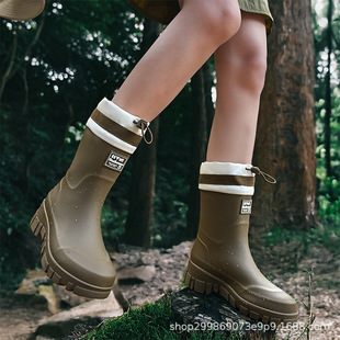 New Mid-high Rain Boots Women's Girdle Waterproof Non-slip Wear-resistant Outer Wear Car Wash Rubber Shoes Kitchen Work Shoes Overshoes