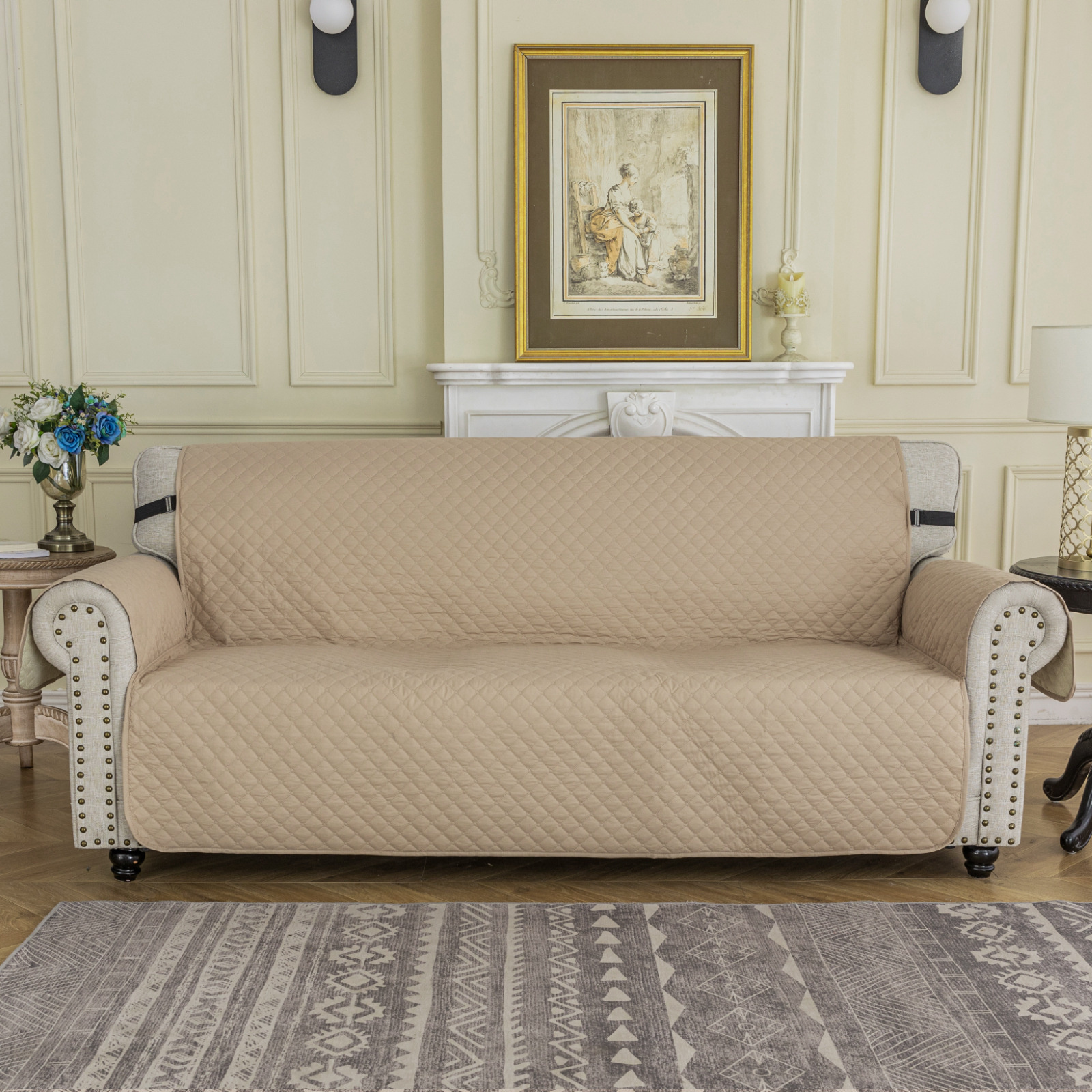 Cojín de sofá para mascotas impermeable y antideslizante al por mayor, adecuado para todas las estaciones, funda de sofá integrada, diseño de tela simple.