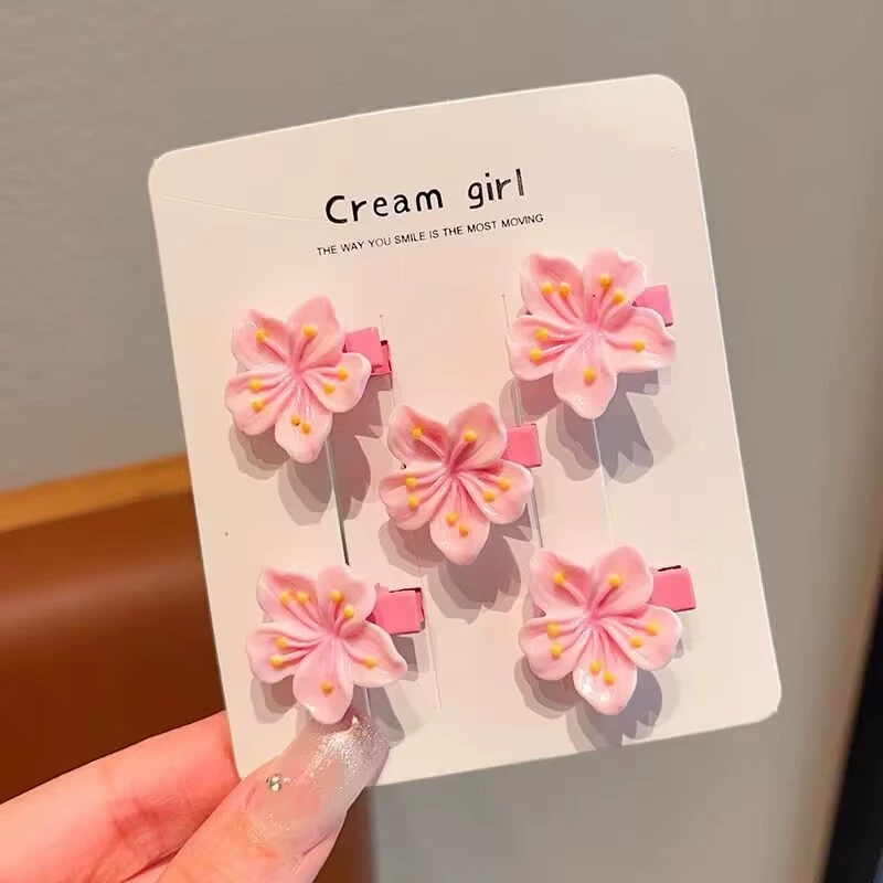 Набор аксессуаров для волос для детей (девочка Cream) Цветочные клипсы и резинки для волос фуксиевого цвета, нежные к волосам