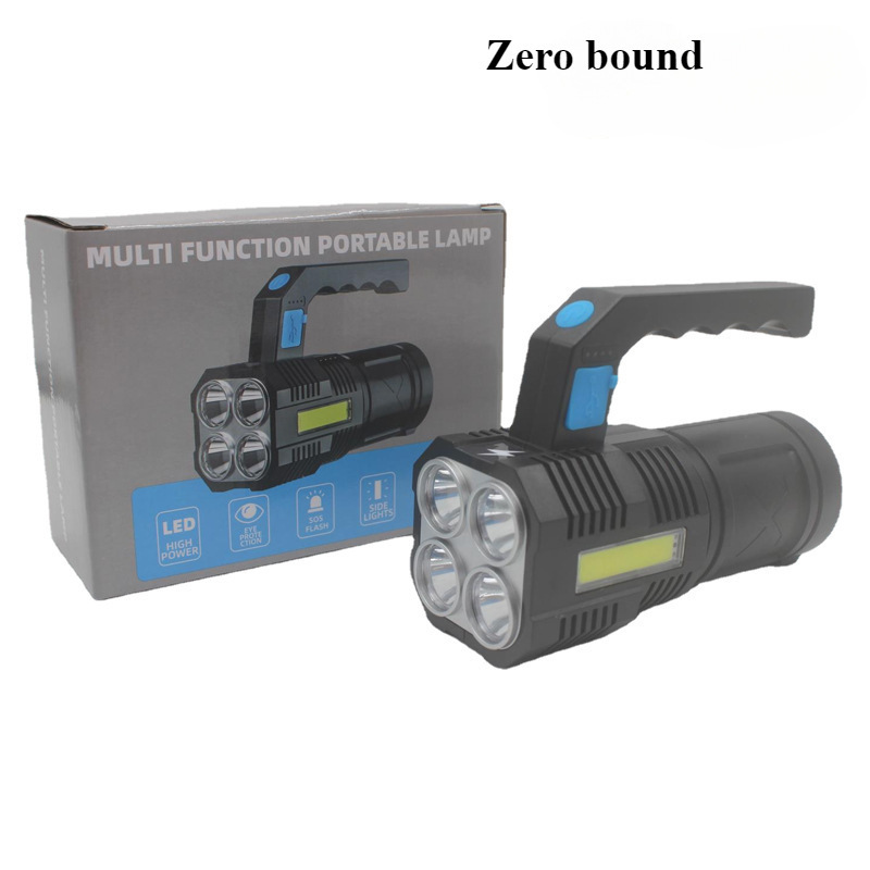 X508 4안 휴대용 램프 충전식 휴대용 서치라이트 스포트라이트 장거리 다목적 손전등 캠핑 램프(코브 포함)