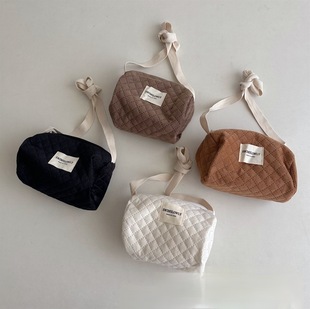 2024 autumn new South Korea ins men's and women's children's letter patch rhombus slung bucket cloth bag waist bag chest bag
