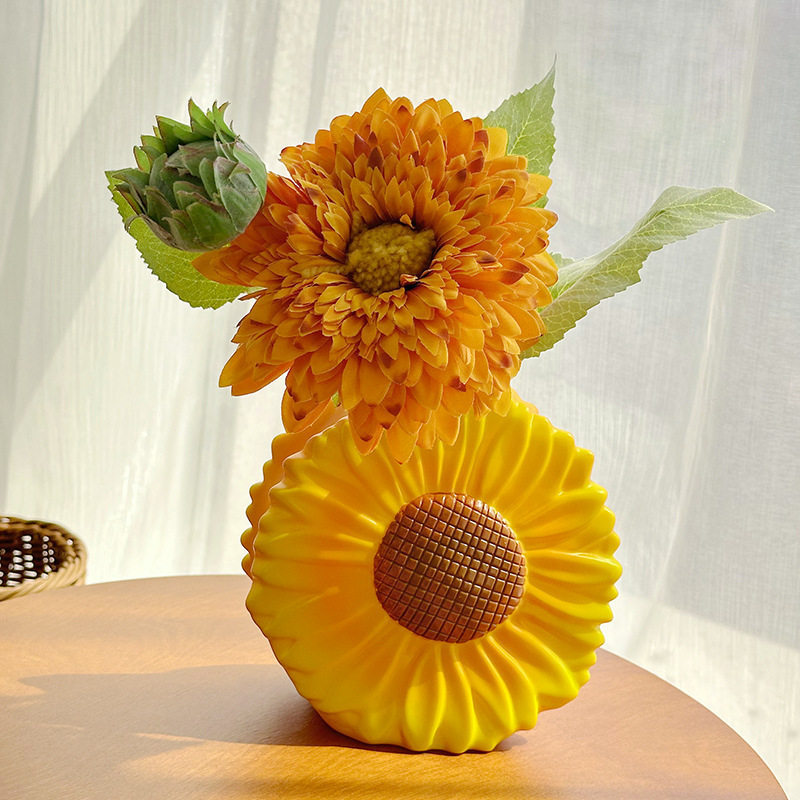 クリエイティブでキュートで新鮮なひまわりの形の花瓶、自宅のリビングルーム、玄関、ダイニングテーブル、デスクトップ、ハイエンドの装飾|undefined