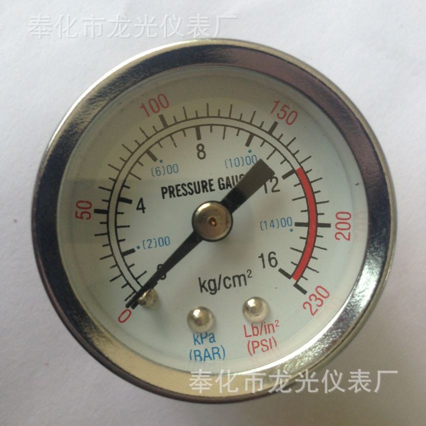 分水器水压表0-16KG亮壳水压力表，轴向40，10X1螺纹空压机