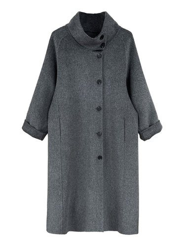 Lüxi Korean High-End Stand Collar Double-Faced Wool Coat for Women, Medium-Long Length, 2025 Winter Woolen Outerwear, Model 5053