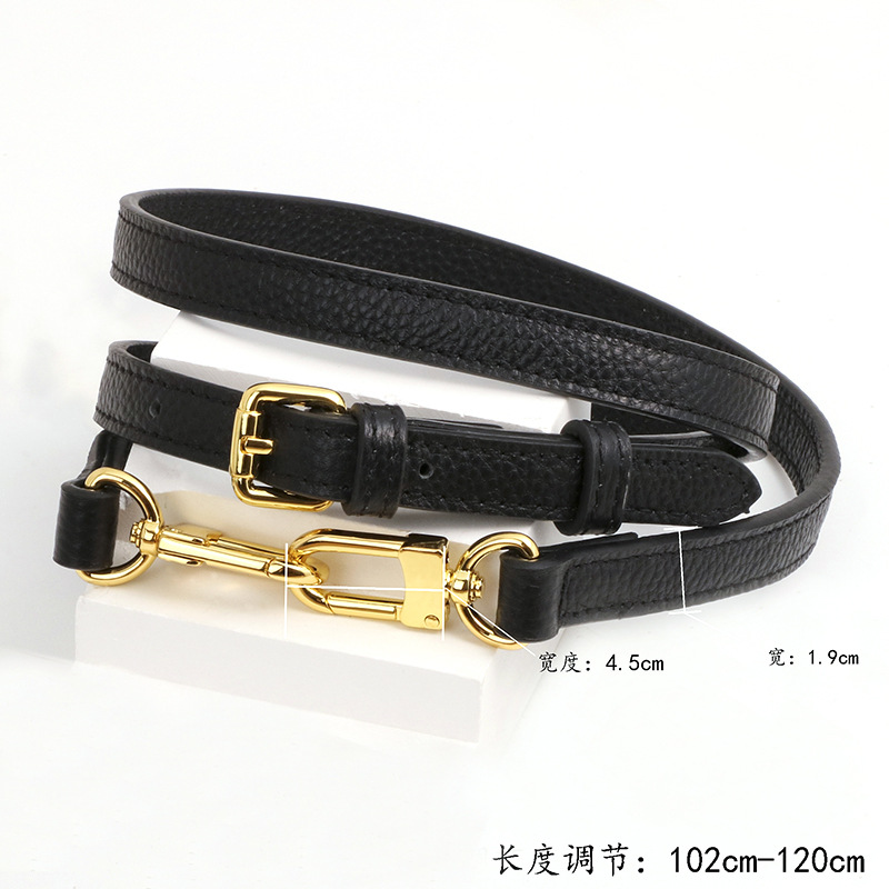 Premium cowhide lychee pattern blacK 1.5cm shoulder strap K gold bucKle