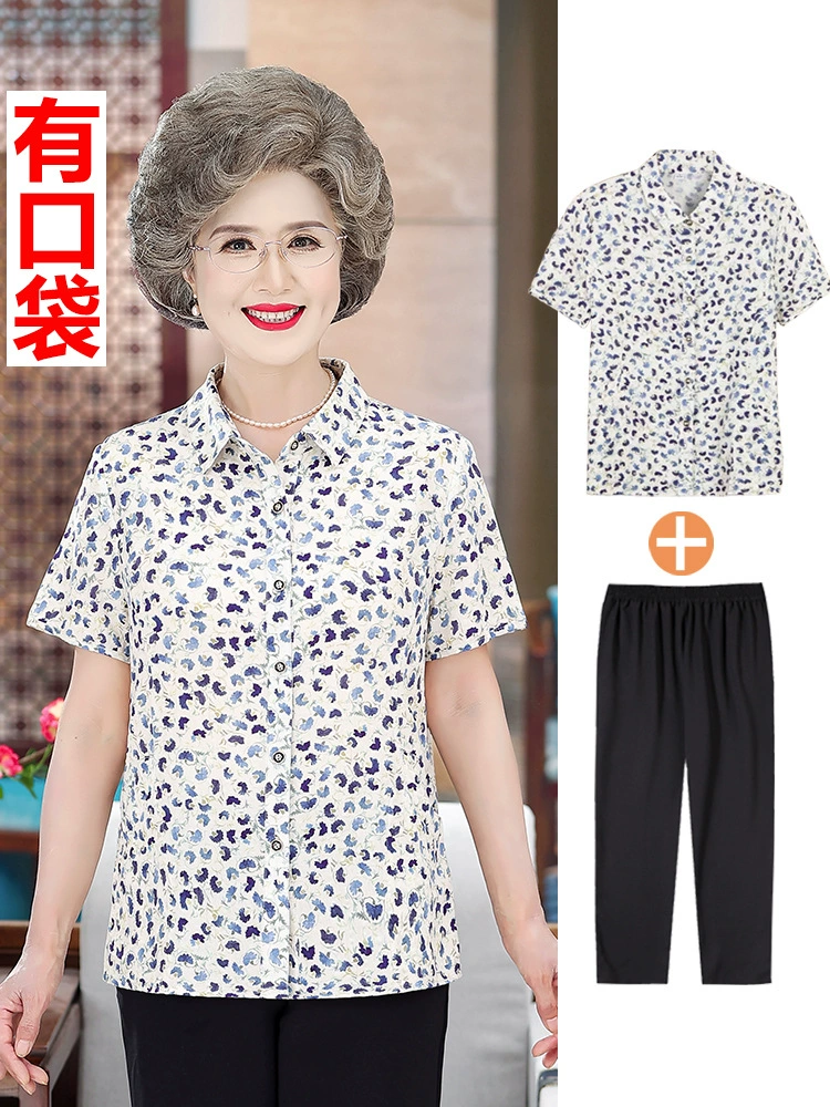 Рубашка из 100% хлопка с карманами на клапане для женщин, пожилых мам, летние топы с короткими рукавами, летние костюмы для бабушек 60 и 70 лет.