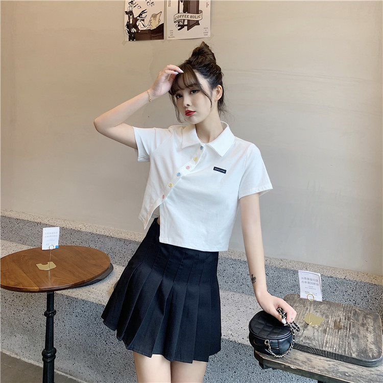 Women's T-shirt Short Sleeve T-Shirts Patchwork Button Simple Style Solid Color display picture 81