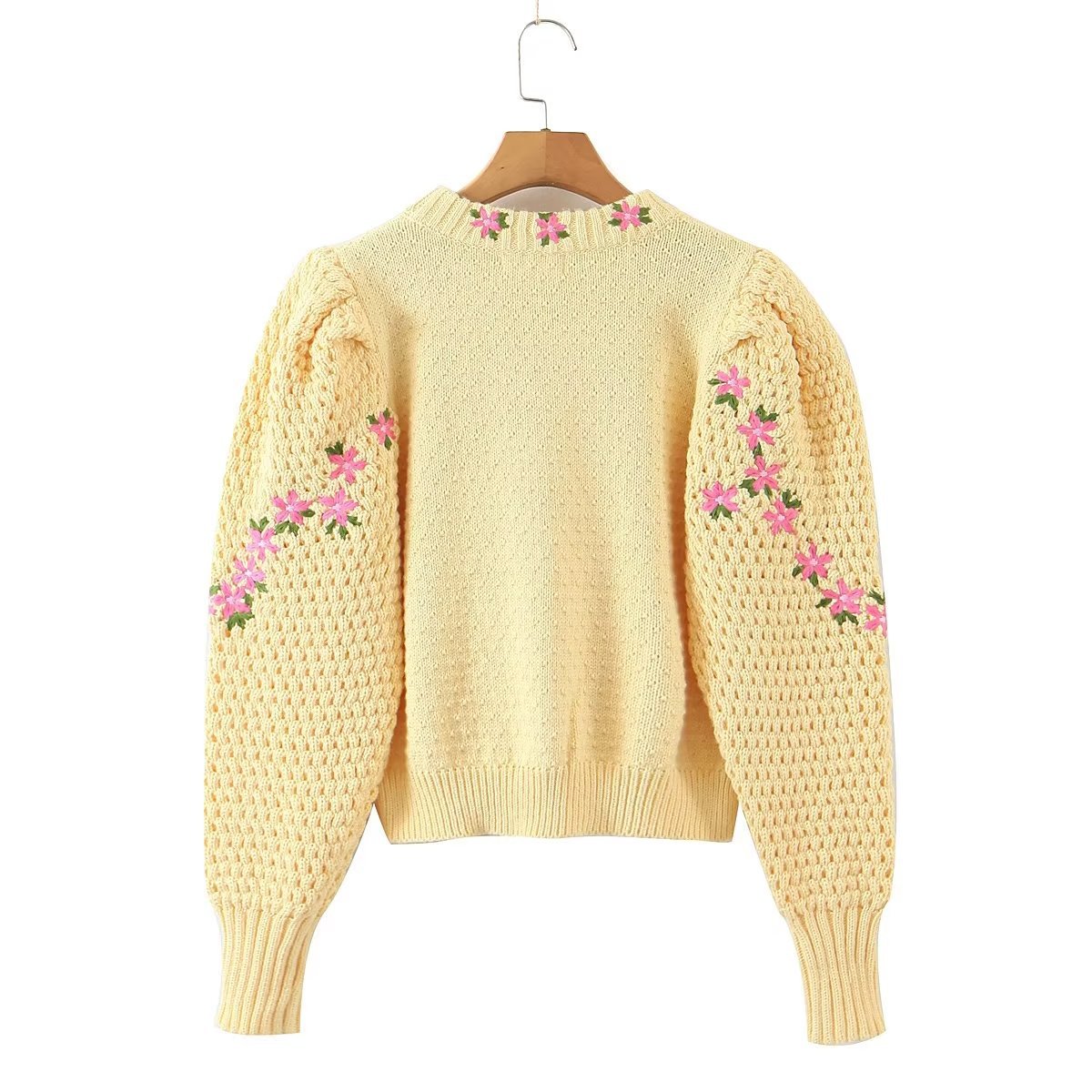 suéter de punto de manga larga con bordado de flores NSYXB137098