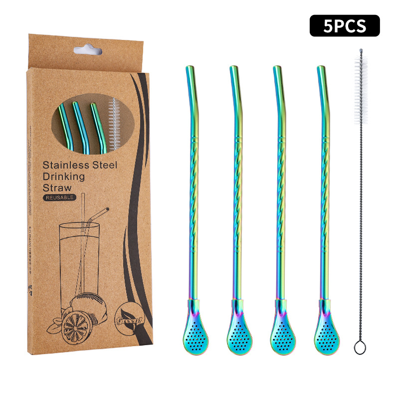 Juego de cuchara de pajita de acero inoxidable 304 transfronterizo creativo de té de yerba, filtro de jugo de yerba, té con leche, cuchara para mezclar café