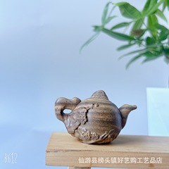Green Sandalwood Carved Handle Piece with Joyful Expression, Handcrafted Pot with Solid Wood Handle, Antique Tea Pot, Craftsmanship Artwork, Portable Handle for Personal Use, Pendant Ornament
