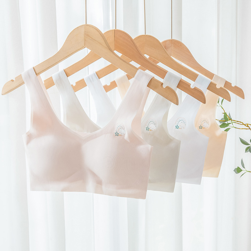 Ice Silk Seamless Girls' Developmental Vest Girls' Underwear Junior High School Students' Wireless Fixed Cup Youth Bra