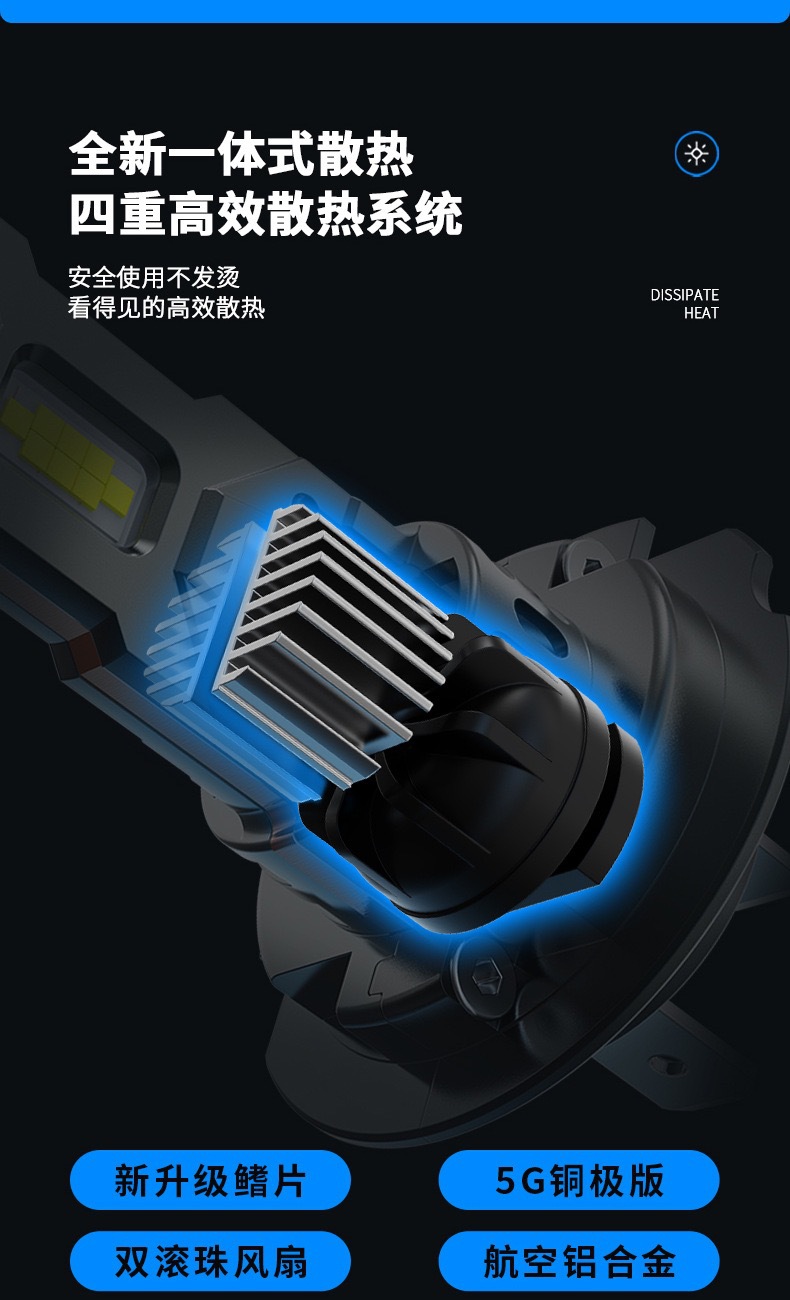 Popular Car Led Headlight Plug-In H7H4 Silent Fan High-Power Front Light 66 Watt Led Car Headlight