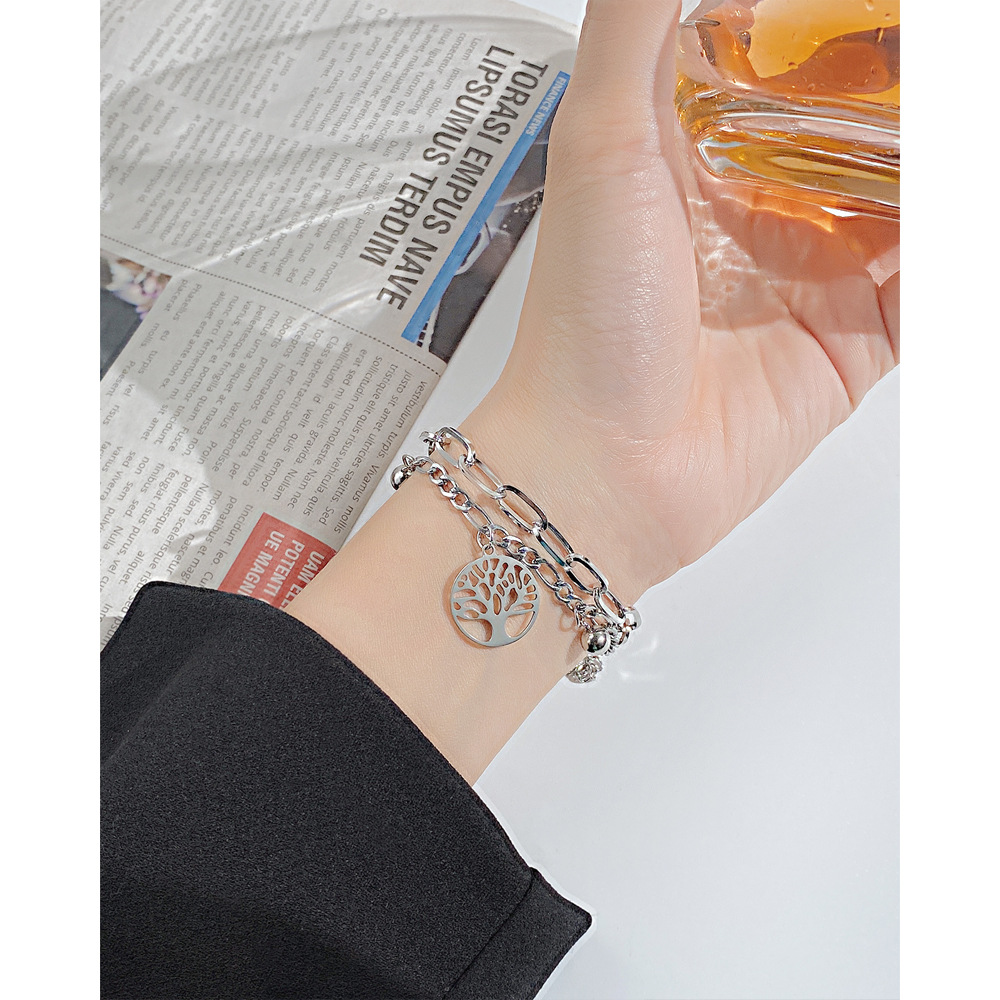 Fashion Tree Stainless Steel Bracelets Layered Chain No Inlaid Stainless Steel Bracelets