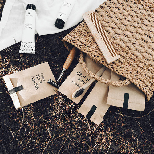 Water-based glue kraft paper hotel bamboo disposable toothbrush toothpaste wooden razor guest room toiletries set 