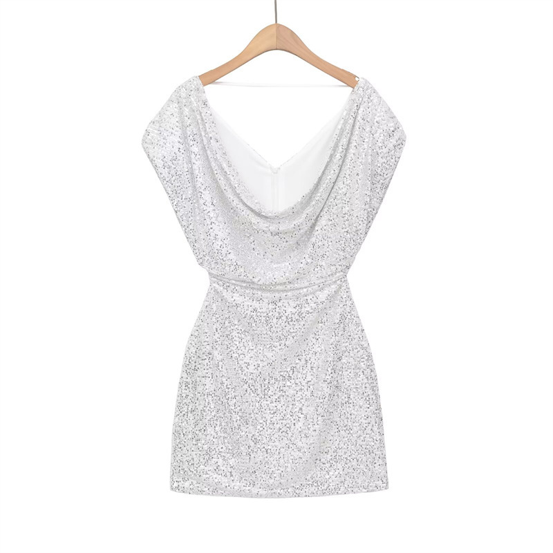 Unizera Women's Clothing 2026 Summer New Fashion Sleeveless Sequined Mini Dress for Women 4772358