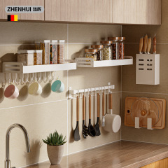 Kitchen wall-mounted hook rack without drilling, home seasoning utensil storage all-in-one knife holder, multi-purpose organizer shelf
