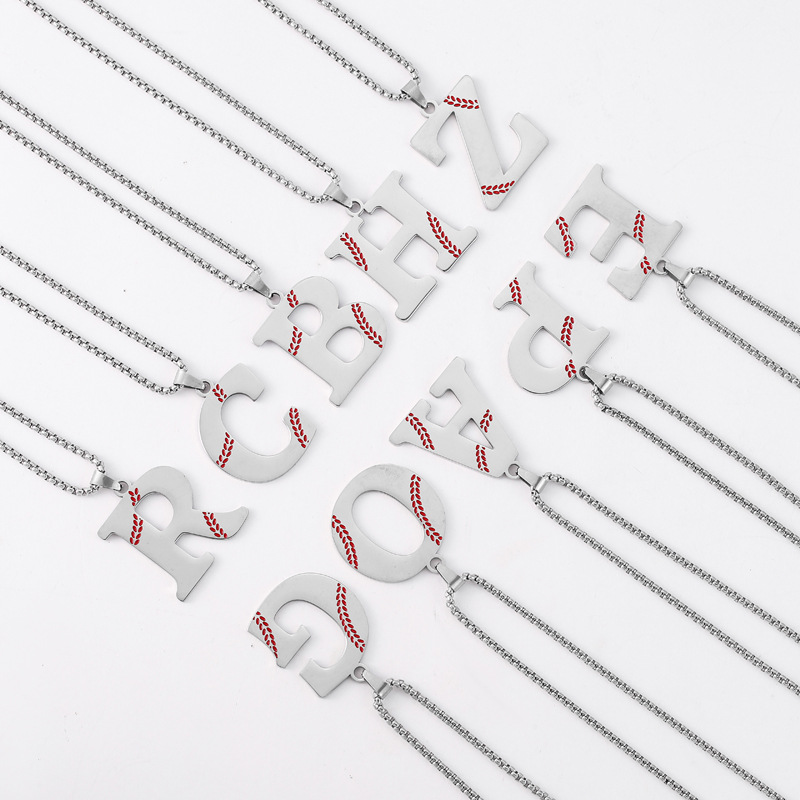 欧美热销不锈钢26字母棒球滴油项链个性嘻哈街头风设计感饰品批发