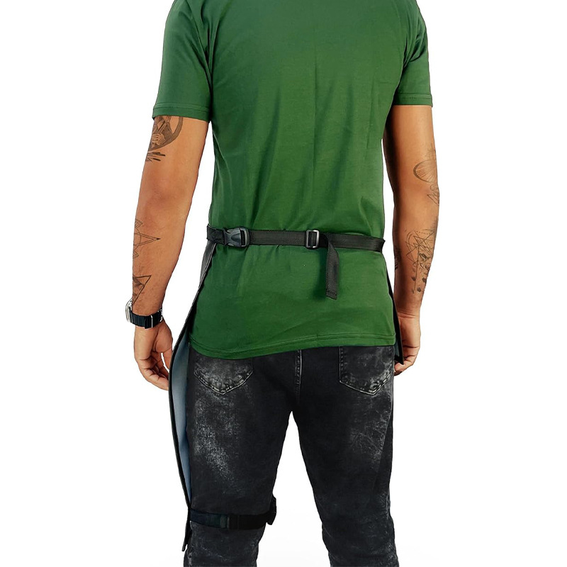 Delantal de PU de Amazon transfronterizo estilo europeo y americano color sólido camarero irregular mono leggings delantal de media longitud al por mayor