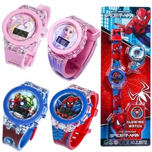 儿童卡通发光手表漫威蜘蛛侠男孩独角兽艾莎公主闪灯电子玩具表