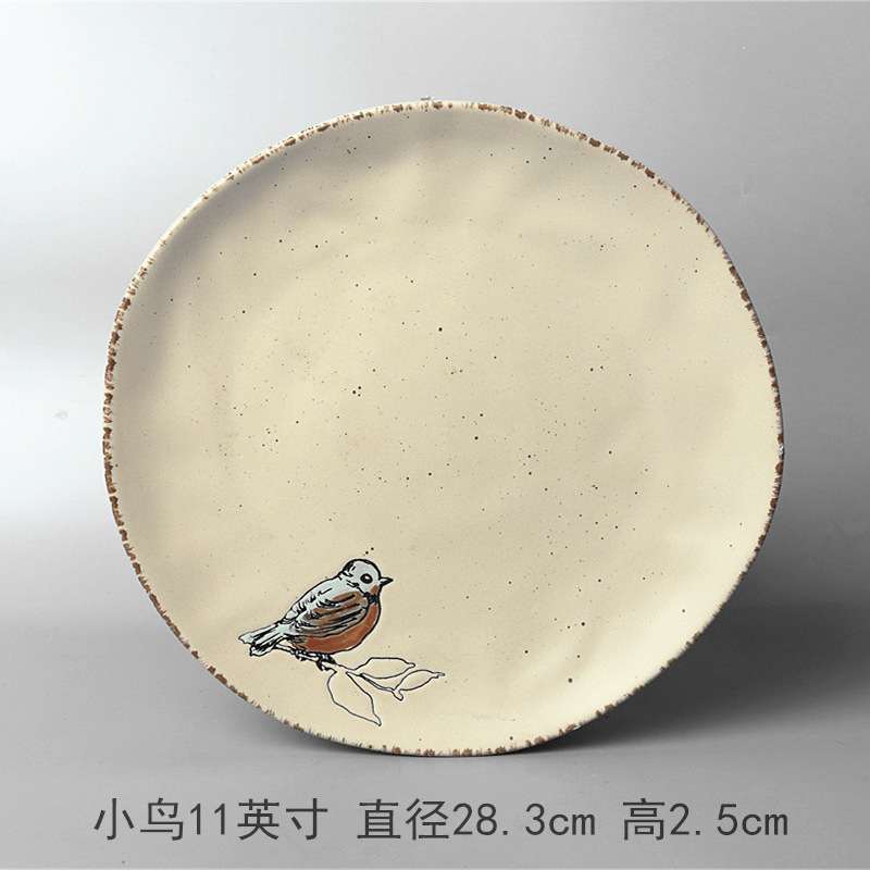 ヨーロッパ式円形大皿陶磁器手描き釉薬下果物クリエイティブケーキ皿家庭用料理皿円形ステーキ皿皿皿|undefined