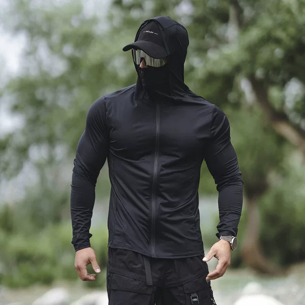 New Summer Men's Sports Casual Running Fitness Workout Outdoor Sun Protection Solid Color Zipper Hooded Long Sleeve Sweatshirt