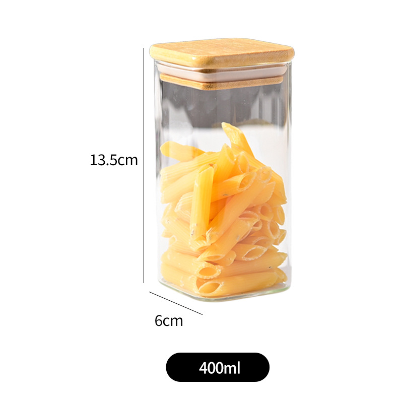 vidrio bambú cubierta sellado tanque de almacenamiento de condimentos de granos gruesos frutas secas té granos de café tanque de almacenamiento sellado a prueba de humedad